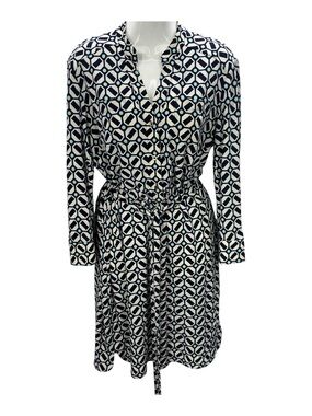 DM Collection Geometric Belted Shirt Dress Long Sleeve Size 8 / EU 38